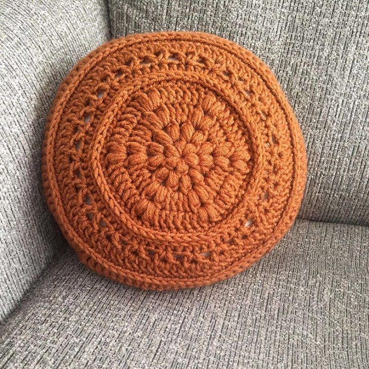 crochet flower power circular pillow