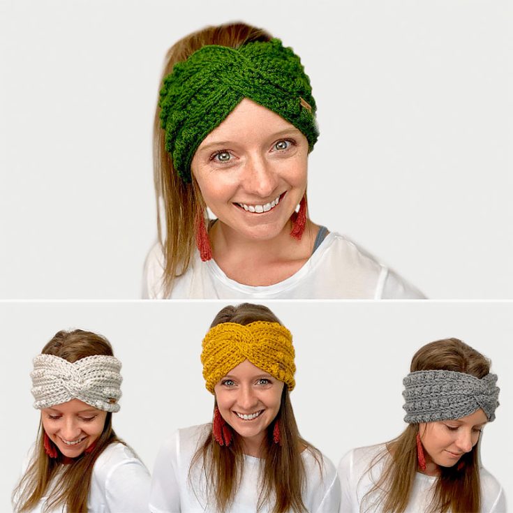 If you're into the Boho look, you'll love this crochet ear warmer with a trendy bobble twist. It's full of character and texture thanks to a clever combination of the camel stitch and the bobble stitch. There are three sizing options for this crochet twisted headband pattern.
