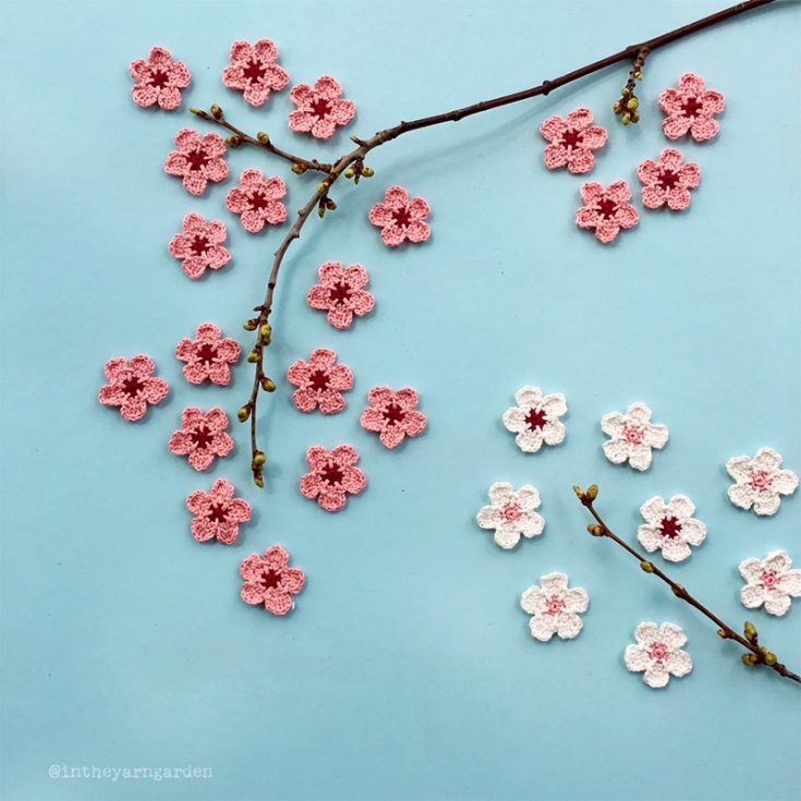 For something a little more unconventional and romantic, here are these mini cherry blossom patterns. Using only simple stitches like single and double crochet, this is also a beginner friendly project.