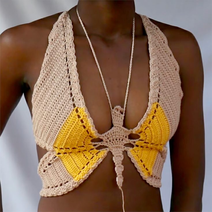 dual tone butterfly crochet top in various sizes, XS to XL
