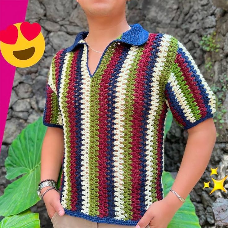 This crochet top list would be incomplete without a crochet men's shirt! This YouTube video tutorial on how to make a stylish striped polo men's tee is ideal for visual learners.