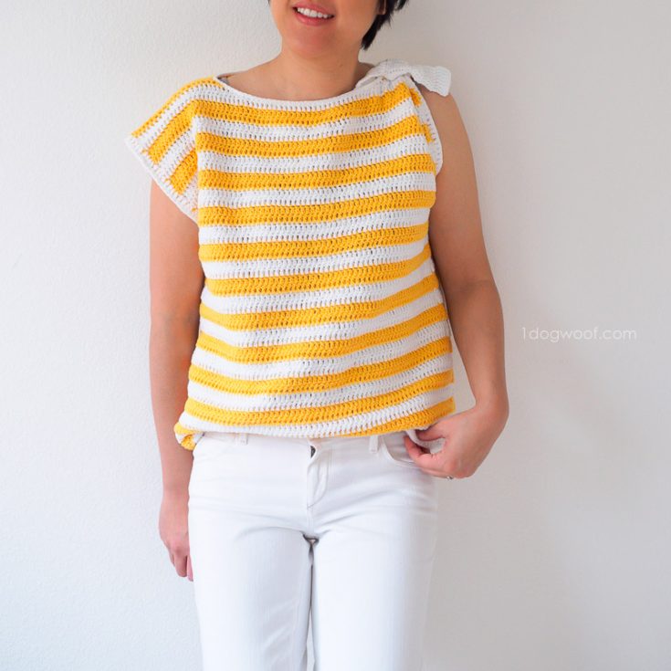 This lovely casual crochet project is simply repeating rows of double crochet stitches! What a fantastic way to hone your dc. It's a fantastic top that you can wear with anything. Sizes range from XS to 2XL.