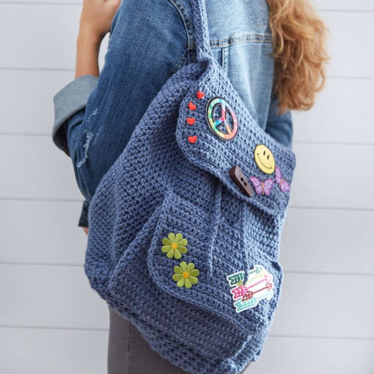 ids will be excited to return to school with this trendy crochet backpack. Not only is it cool, but the large size allows for more book storage. Keep it simple or else let the kids to decorate their backpacks with patches, buttons, and trims to express themselves.
