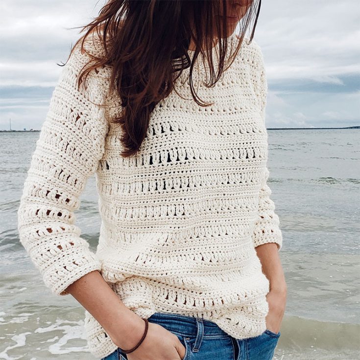 This comfy, modern crochet sweater gives off an elevated laid-back look with the presence of the lacy stitch patterns. It comes with instructions for sizes XS to 5XL.