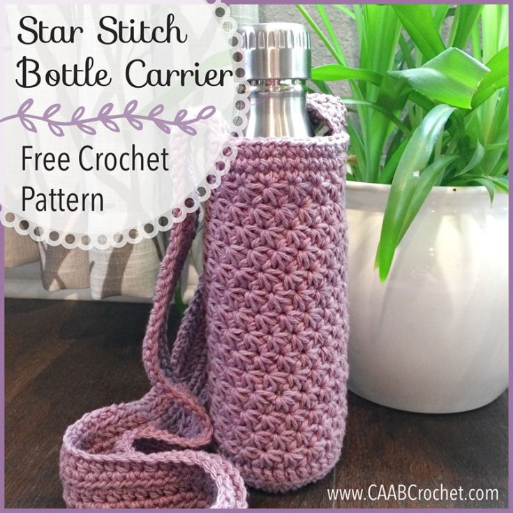 This bottle holder is crocheted using the star stitch pattern, giving it a beautiful, delicate texture. The design may not be ideal for beginners, however, the video in the pattern helps to make it doable.