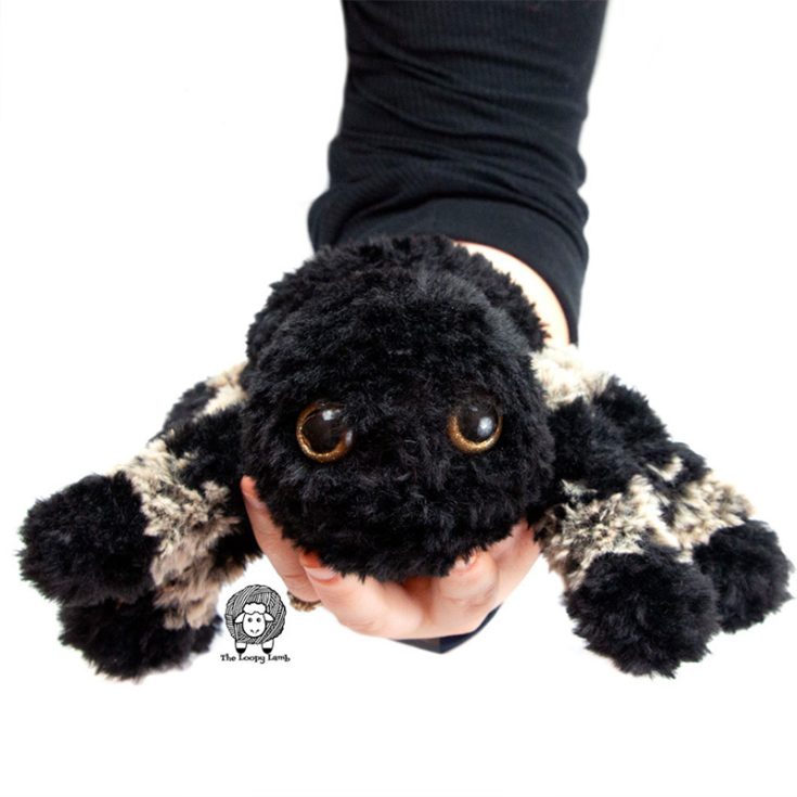 This is no simple house spider, this is an enormous taratula made specially with faux fur yarn to give it that fuzzy hairy look. Very lifelike if I do say so myself. There's even a video that includes tips on how to crochet with faux fur yarn. Don't worry if you're a first timer, because you can't really see your stitches, it is incredibly forgiving towards mistakes!