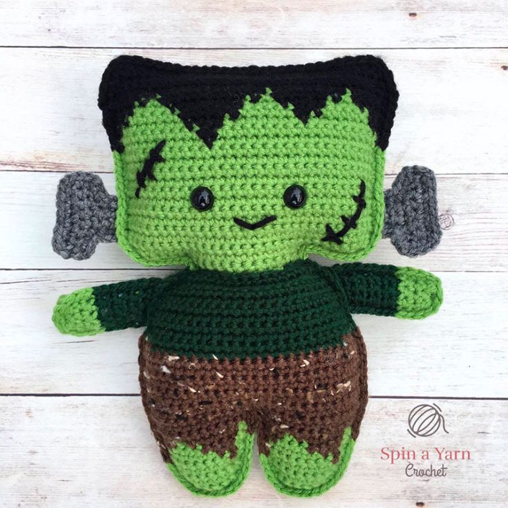 The more the merrier for our spooky Halloween friends. This Frankentein crochet pattern would be a perfect companion for your other spooky dolls. This doll is made in separate pieces worked in flat rows and then joined together to give it that unique 2-D look. This project is recommended for intermediates and above as it incorporates the tapestry (or intarsia) crochet technique and has a lot of color-work.