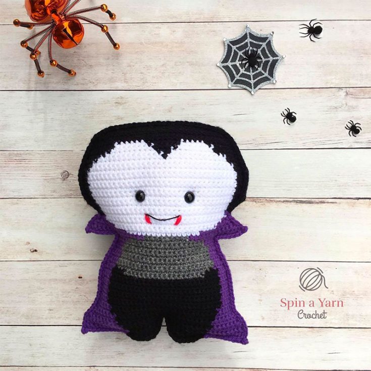 Another intermediate level and above project, this Vampire crochet pattern is made in two separate pieces. They're worked in flat rows and joined together to give them a special 2-D look. This pattern will use the tapestry (or intarsia) crochet technique and involves quite a bit of color work as well.