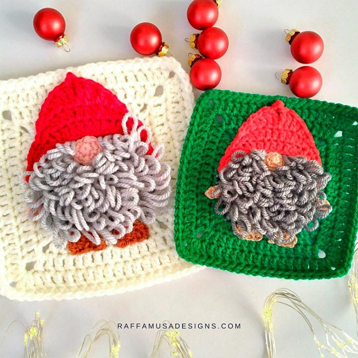 For the more practical, here's a granny square gnome pattern that can be used as a towel, tablecloth, or napkin. You can also use it to make lovely Christmas blankets, granny square pillow covers, garlands, and any other holiday project that requires crochet squares!