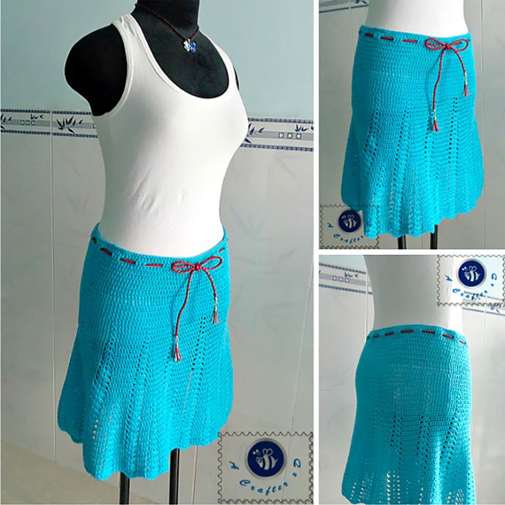 This feminine flared crochet skirt pattern is a must for your summer wardrobe. It's just the perfect length, not too mini and not too long. This crochet flaunty flared skirt pattern fits size XL ( hips size: 43 to 45 inches ). Difficulty: Beginner
