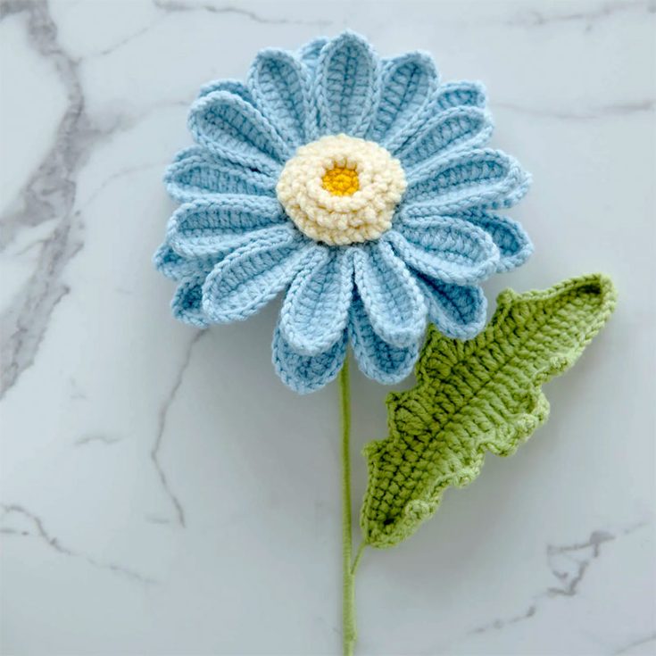 After tulips, roses, carnations, and chrysanthemums, the gerbera (also known as the Transvaal Daisy or the African Daisy) is the fifth most popular cut flower in the world. This lovely gerbera crochet pattern is suitable for those with some crochet experience.