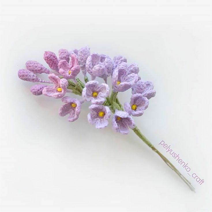 Any thin cotton yarn can be used to crochet this intricately made crochet lilac plant. This tutorial also includes a diagram pattern of the crocheted flower.