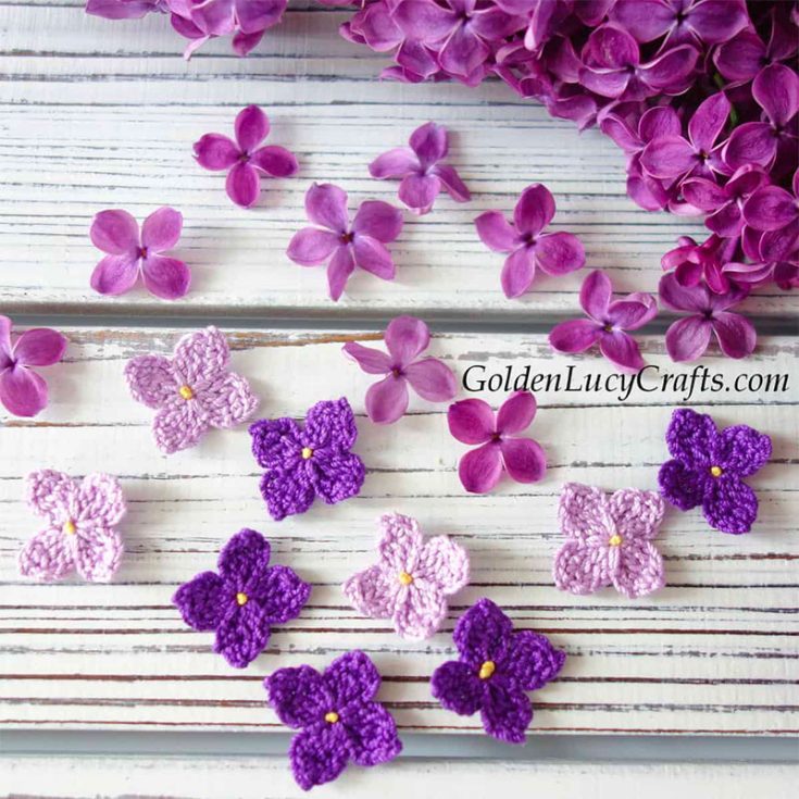 Lilacs are often given on Mother's Day as they only bloom only for a couple of weeks at the same time we celebrate that day. Make these small crochet lilac flowers to embellish your Mother's Day Cards or for anything else.