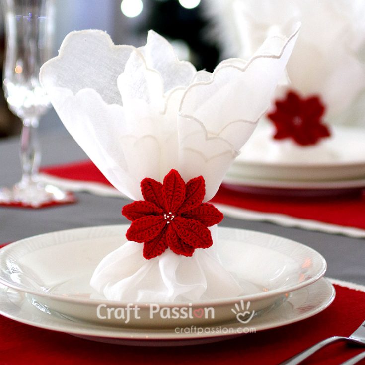 Poinsettias are December birth flowers that symbolize good cheer and success. This crochet pattern is beautiful for holding your napkins in place during holiday season dinners.