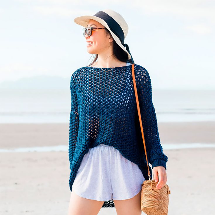 This is a staple of a versatile crochet cover up. It has this lovely knotted stitch texture that forms pentagon eyelets, making it an airy option. The sizing guide follows size XS (S, M, L, XL, 2XL, 3XL).