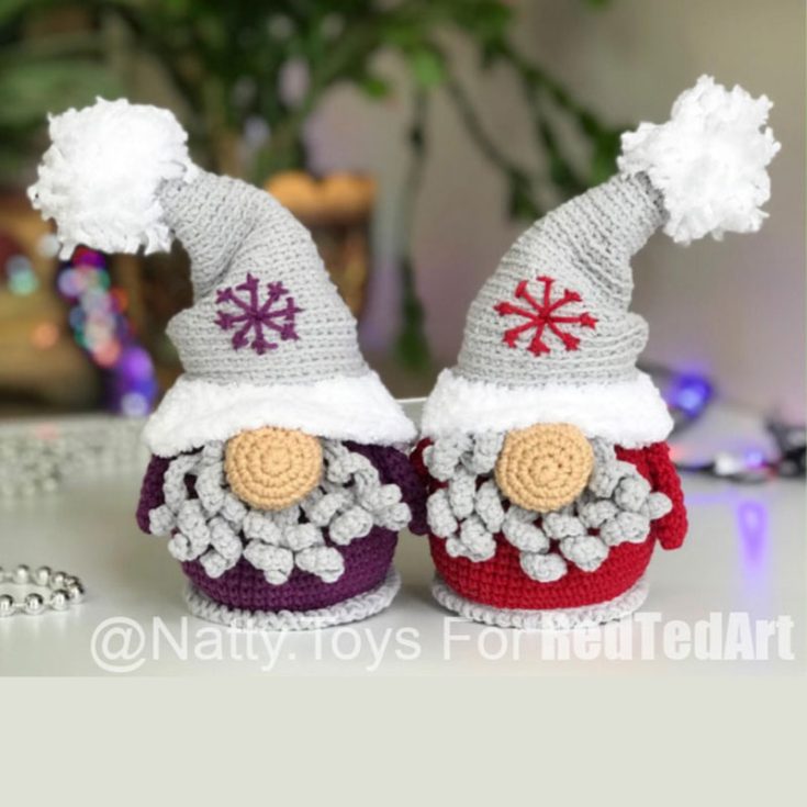 There are many different types of gnomes; some are more elegant and modern, whereas others, such as these, are modified, so adorable it looks like they came straight from a cartoon. It shows you how to create the finger pom poms as well as embroider lovely details like the snowflake on the gnome's hat as well.