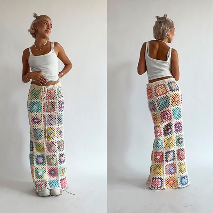 Are you a fan of the bursts of color and fun granny squares bring to an outfit? You're in luck! This long crochet granny square skirt will be such a fun project for you to make and an even greater experience wearing it. Difficulty: Advanced Beginner