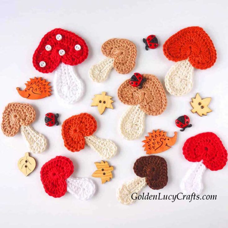 To make this crochet mushroom applique pattern, you will need to crochet a heart for the Mushroom&rsquo;s cap and a stem, then sew them together. So simple, right?
