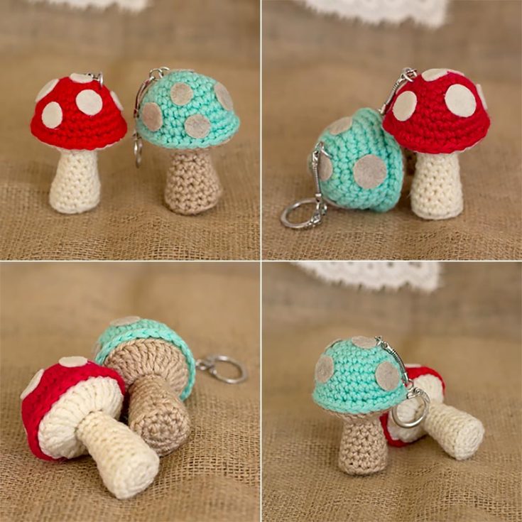 Make tiny little crochet mushroom keychains that will look amazing dangling from your bag packs.
