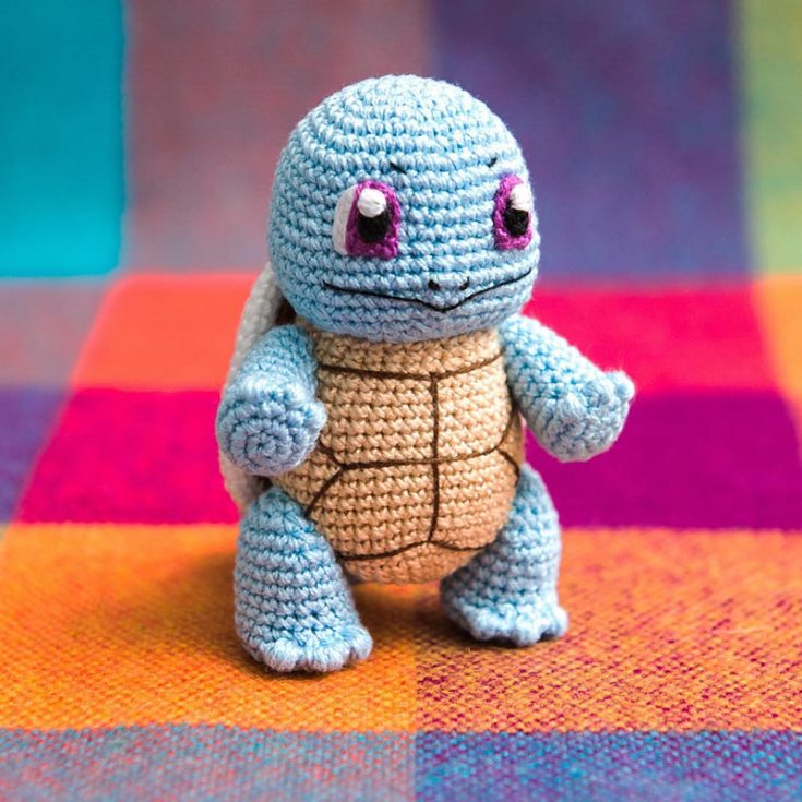 This crochet Squirtle Pokemon character is sure to be a huge hit! He is undoubtedly one of the most well-known Pokemon characters, aside from Pikachu. This design yields a toy that stands 3.15 inches (8 cm) tall.