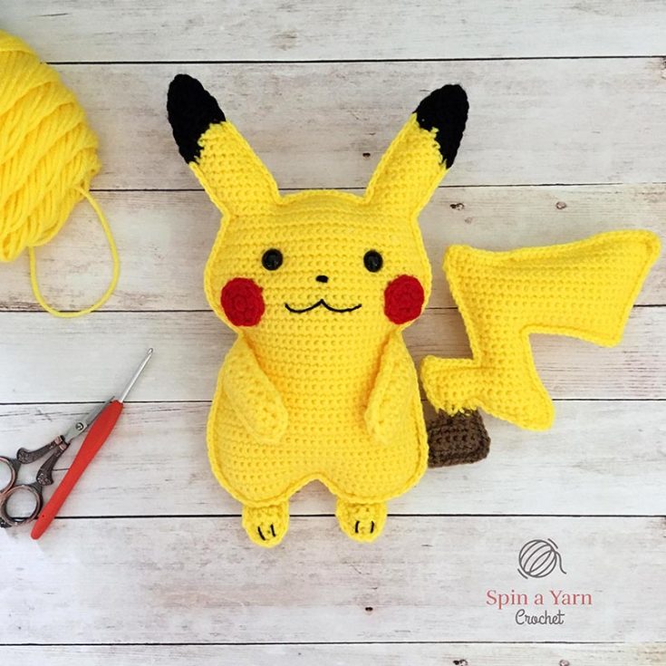 This Pikachu&nbsp;pattern is made in the ragdoll style, with separate pieces worked in flat rows and then joined together to give it that distinctive 2-D look. The final height is about 27 cm (10.5 inches).