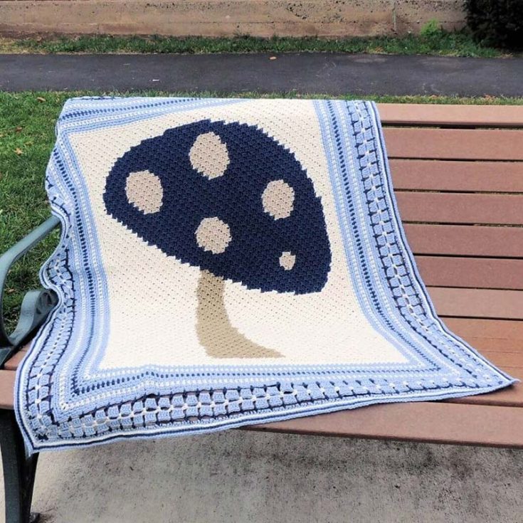 This vintage style crochet afghan mushroom blanket starts with a corner to corner center design and finishes with a beautiful thick border.