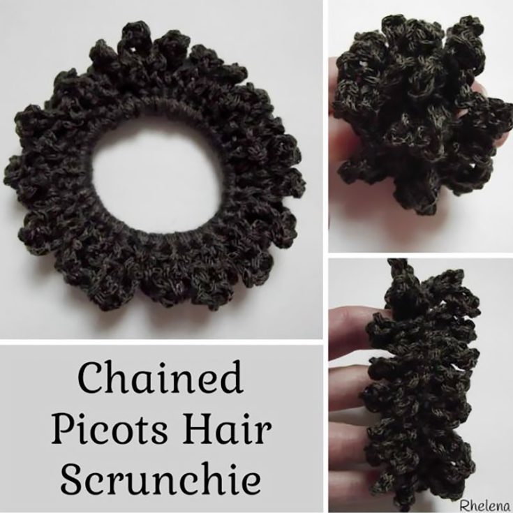 This chained picots hair scrunchie uses a variety of stitches to achieve its special chained picoted look. Hence, this is an advanced beginner to light intermediate level project. But don't let that stop you!