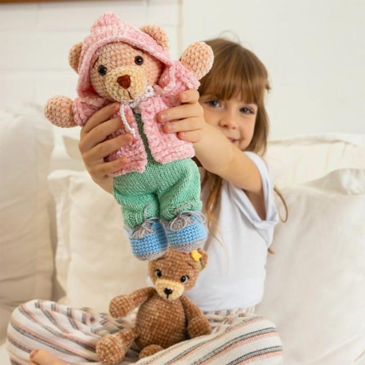 If you're looking for a challenge, you can give this teddy crochet pattern a go. It features a lot of different pieces that require various techniques, including knitted outfits, so you won't get bored!