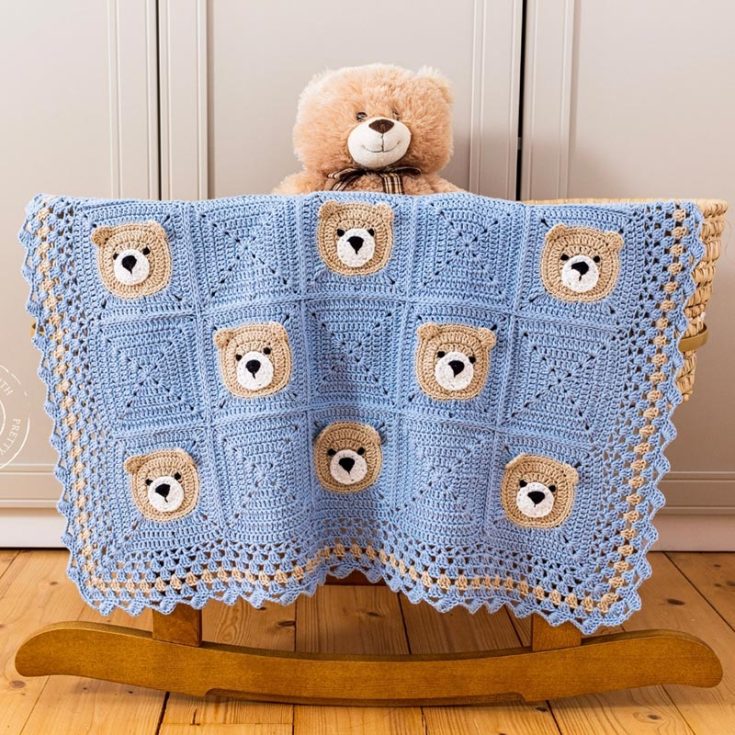 This lovely bear crochet baby blanket is a thoughtful gift for mothers and children who love teddies! This crochet pattern is also accompanied by a step-by-step video tutorial. What makes it cuter is that this crochet blanket is part of a teddy baby set, including a&nbsp;baby onesie, matching&nbsp;baby booties, a&nbsp;bear rattle, and a sweet little&nbsp;pixie bonnet.