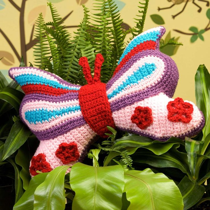This brilliant stuffed butterfly pillow is at the tip of your fingers should you choose to attempt this free pattern. Its stripe patterns and unique shape give it a distinctive pattern.