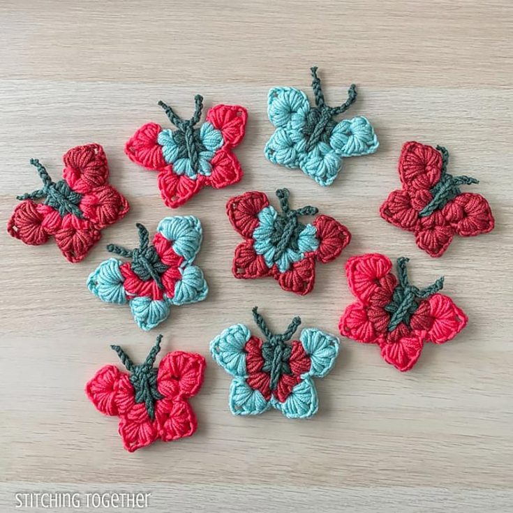 This beautiful puffy butterfly is made mostly of puff stitches. Besides being used for garlands, these butterflies will work great as an applique, magnets, and hair clips.