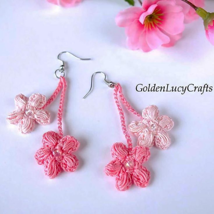 These beautiful cherry blossom crochet earrings are made in celebration of Spring with its magnificent blooming cherry trees. Such a wonderful gift this would make!