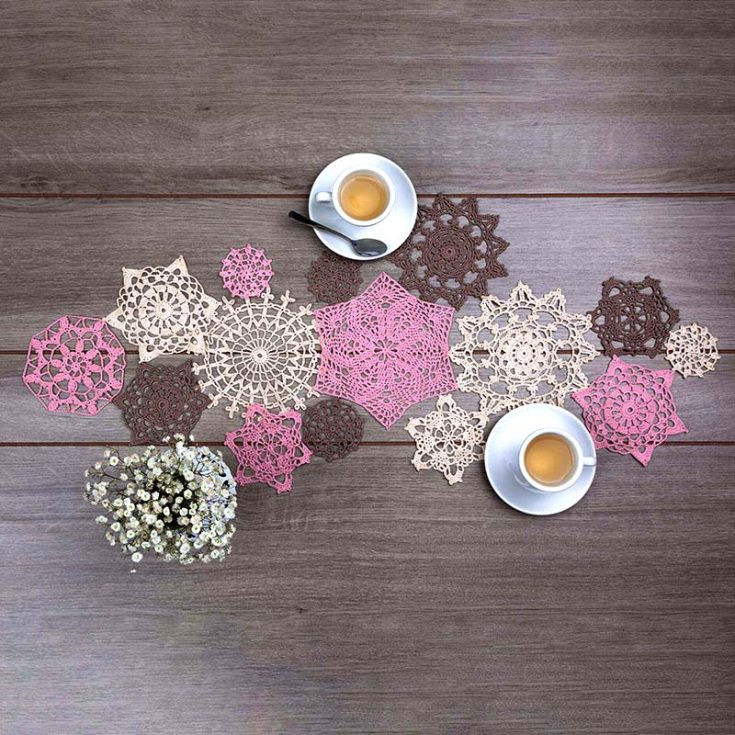 Challenge yourself with this absolutely lovely lace doilies table runner. There are 15 doilies in all and 7 different designs, so you'll really be getting your hands full with this fun project.