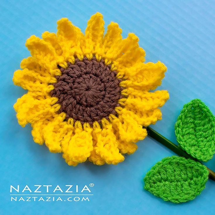 This free crochet sunflower pattern on YouTube will guide you along the way visually on how to crochet a sunflower. You can use it as an applique, in a vase, as well as in a wedding bouquet. These work up fast and easy.
