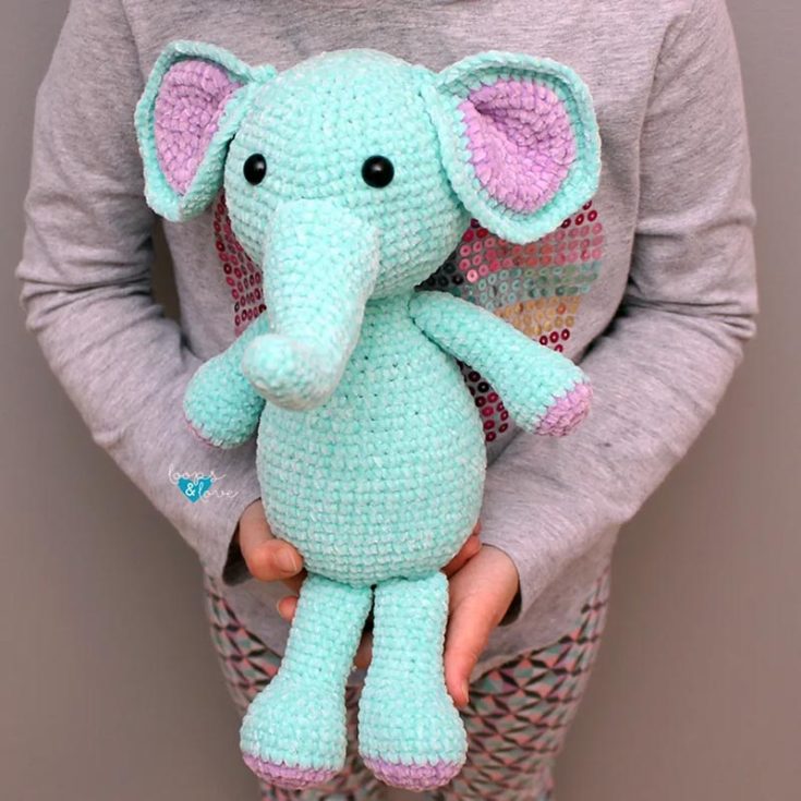 Has your child outgrown his or her cuddle toy? Make this 12" worsted-weight velvet/chenille/blanket yarn, it is so fuzzy and cozy that your child will love carrying it around.