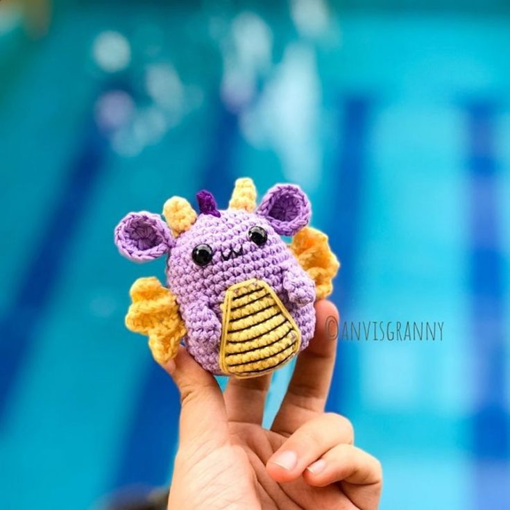 As a rounded, cute dragon toy, we don't come by him very often, but when we do, we take every opportunity to crochet this little guy up!