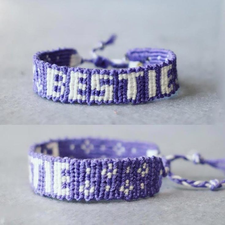 One of the coolest bracelet designs would have to be one where you can incorporate your name into the pattern. It is absolutely adorable and effortless to make. Just prepare purple and white embroidery threads and follow the tutorial in the video to create a customizable identical one.