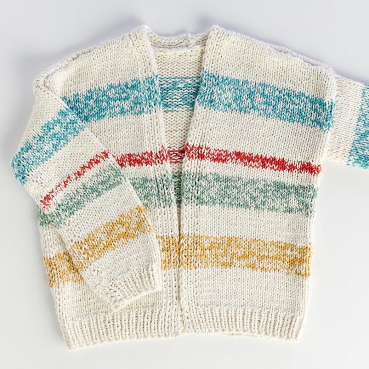 We are simply in love with this colorful striped cardigan that looks just like the rainbow touched it! The yarn used is called the Nako Denim yarn, though you can use whatever yarn you prefer, and made available to you. Size: Not available Skill Level: Intermediate