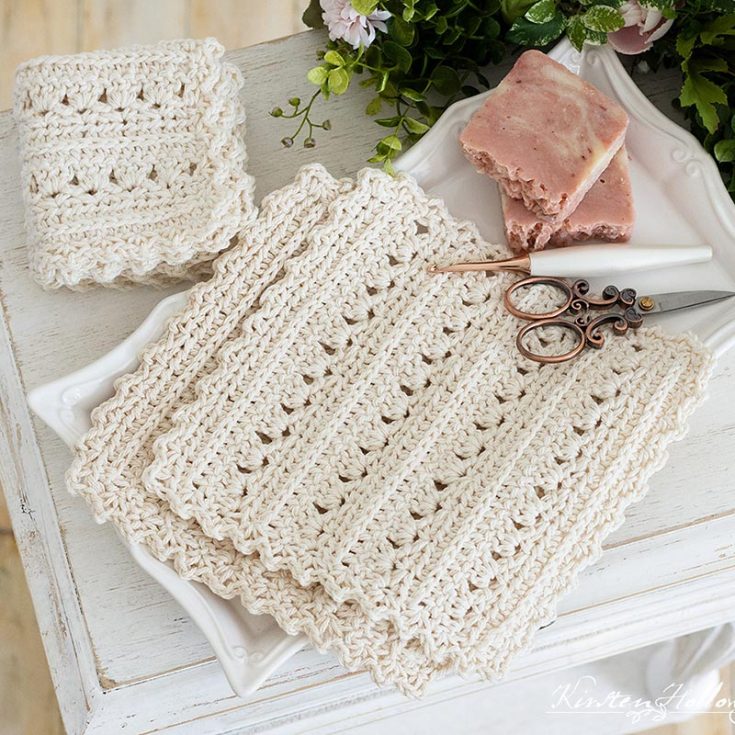 This dainty coquette dishcloth is so pretty you can even use it as a spa day set, or as a pad to set hot dishes on! This pretty thing uses the Primrose stitch and half double crochet in the 3rd loop to create the texture. It measures 9&Prime; x 9&Prime;.