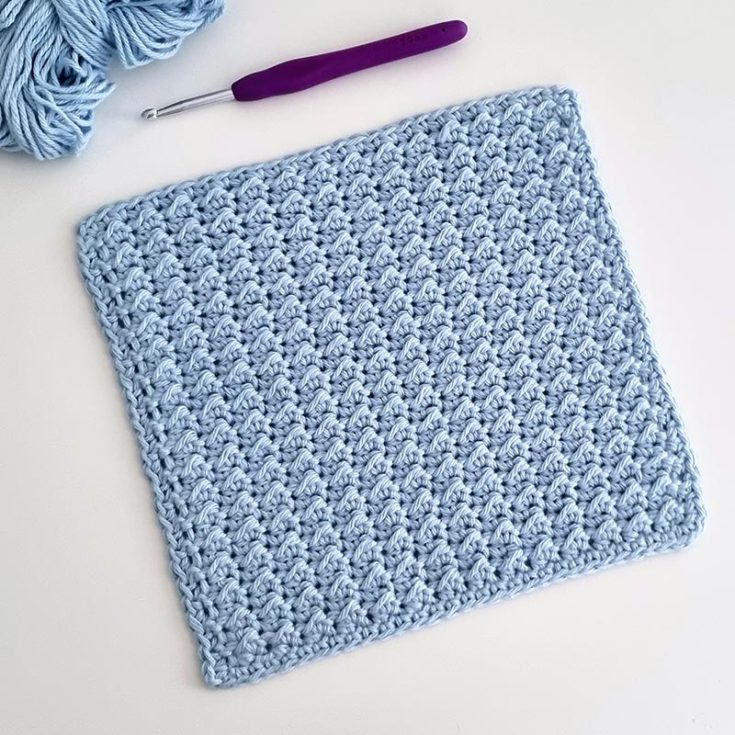 For this pretty textured three-dimensional washcloth, you only need to know basic stitches such as the half double crochet&nbsp;and slip stitch. The finished size is approximately 8&Prime; x 8&Prime; (20cm x 20cm).