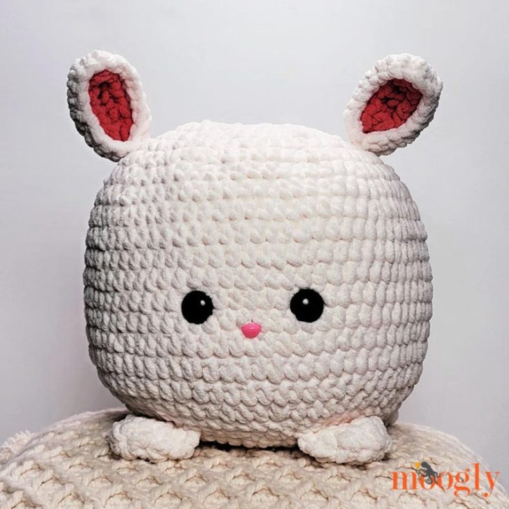 This soft bunny squish is a cute way to gift a friend who needs something to hug their stress away. This marshmallow bunny uses a thicker yarn and can be completed quickly. The finished size is 10" tall, excluding the ears and feet.