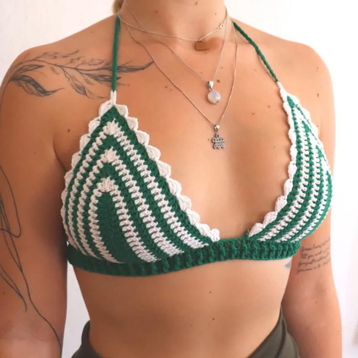 This striped crochet bikini top pattern comes with a YouTube tutorial, which is the perfect medium for those learning to make a bikini top for the first time! It fits any size as long as you size it to your own proportions.
