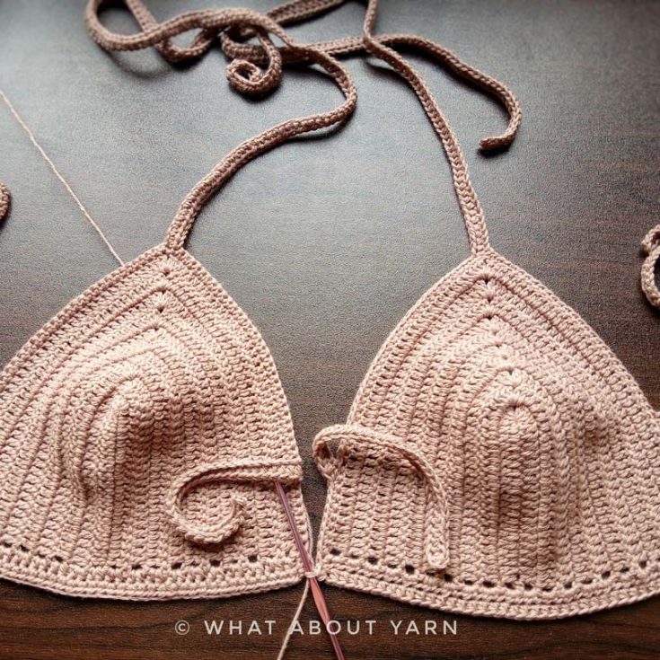 This is another simple and easy bikini top that is great for those who are just starting to make cups for your crochet summer tops. It comes in sizes XXS up to XL, but the variations from small are paid patterns.