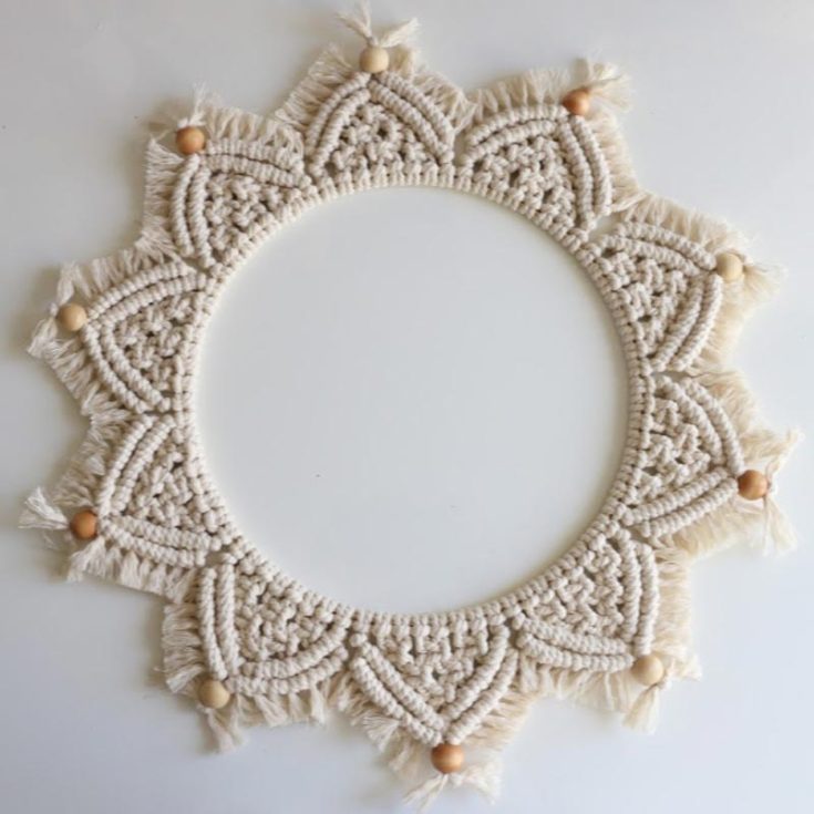 Any mandala design will always stay in style because it looks sleek and chic. Use a cotton rope with a more twisted rope style to macrame the individual sections. The knots needed to make this wall hanging art are the lark head knots, square knots, and the double half hitch knots.