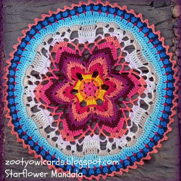 Starflower - a star and flower hybrid forms the core of this mandala pattern. Depending on your yarn of choice, this easy-to-follow pattern measures approximately 18&rdquo; in diameter.