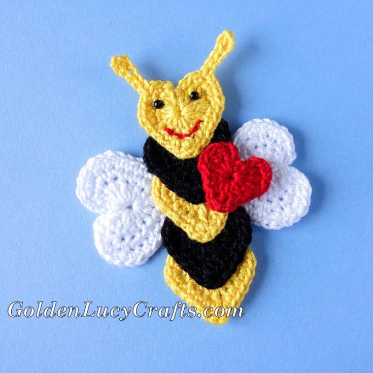 This crochet bee applique is the sweetest thing to add to any gift to tell your loved one to 'Bee Mine'! This intermediate-level project produces a 2 &frac12;&rdquo; sized bee, making it the perfect applique to place onto any other crochet item.