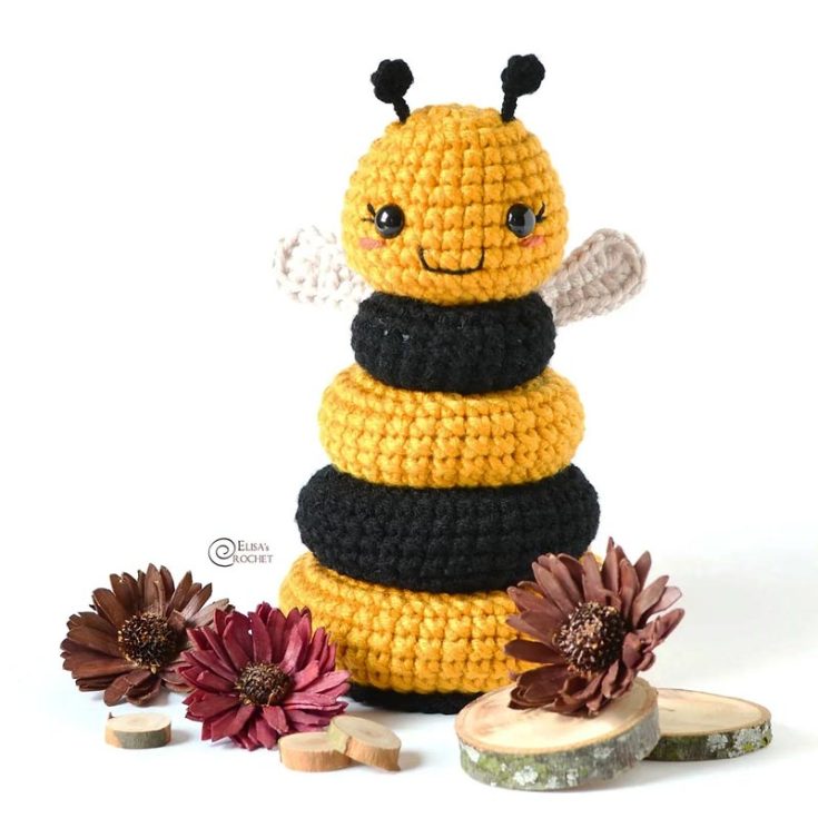 Crocheting is a great way to make hazard-free, safe toys for your kids. This bee stacking toy is a fantastic beginner pattern to make for young children and toddlers just learning to arrange, stack, and place objects around. The finished size is 8&rdquo; x 4&rdquo;.