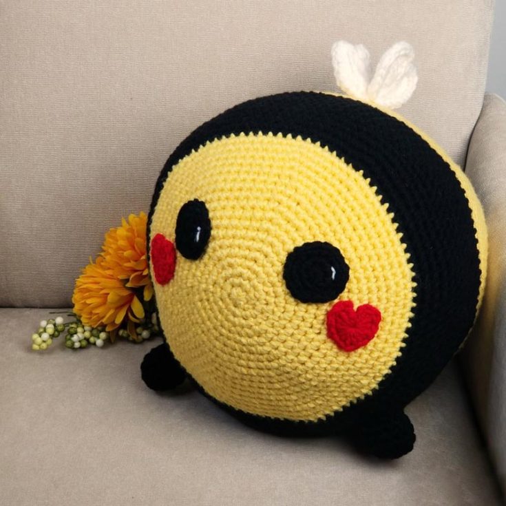 Like her name, this squishy bumble bee is always ready to keep you company. At 12&Prime; long x 11&Prime; wide x 12&Prime; tall, including wings, she is a seamless pattern worked in rounds and easy to make.