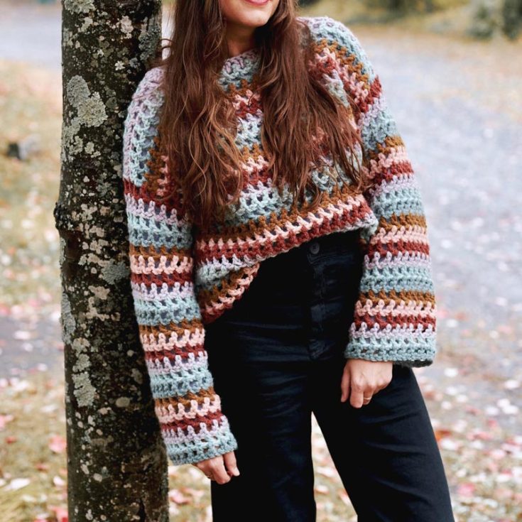 Are you a cropped-top girly looking for something a little out of the box? This funky multi-color crochet pullover is definitely a statement piece for your wardrobe fall collection! It comes in sizes XS-4XL.