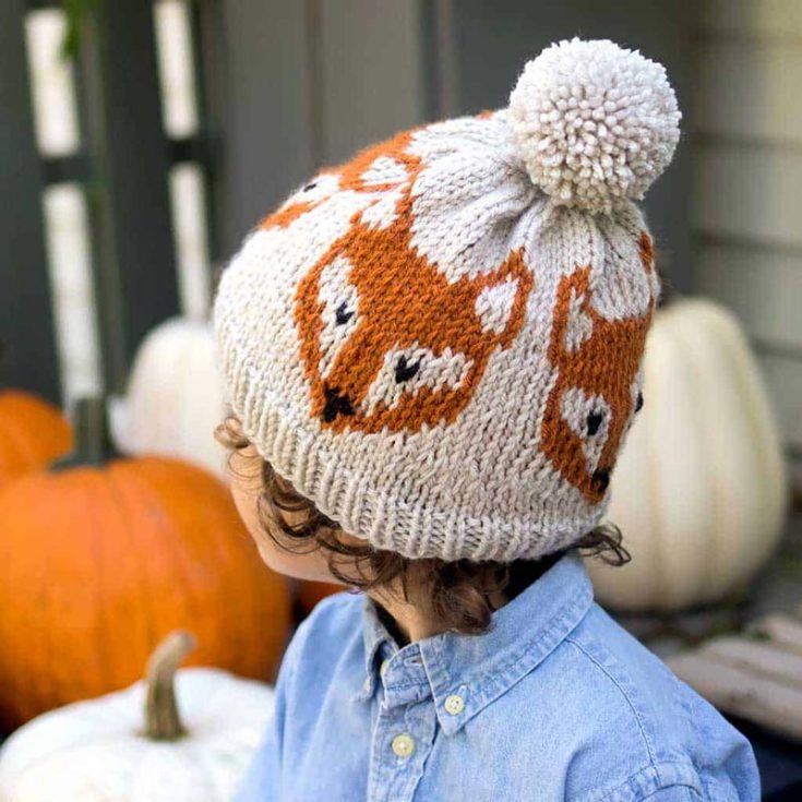 This lovely fox hat is made with a technique called colorwork (or stranded) knitting, and it is the perfect starting point for knitters who are new to it! This hat is the ideal gift for your little ones, and the finished sizing will fit kids ages 3 to 7.